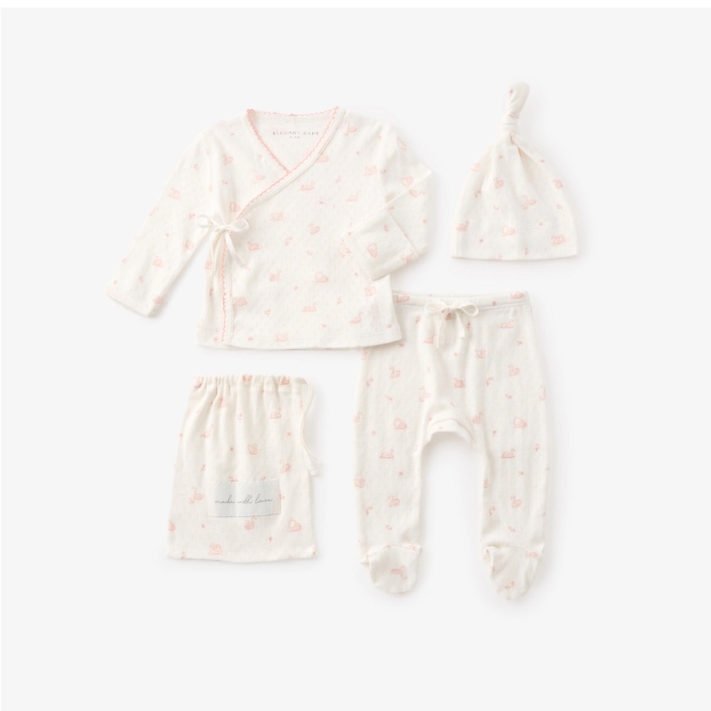 NEWBORN ORGANIC COTTON POINTELLE LAYETTE 3 PC GIFT SET | ELEGANT BABY